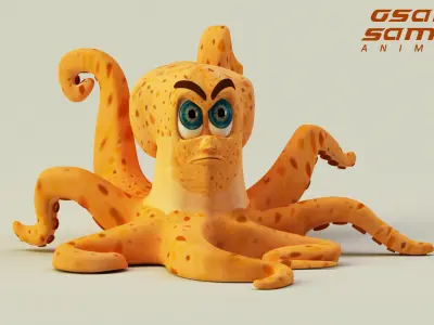 Octopus cartoonist character Low-poly 3D model