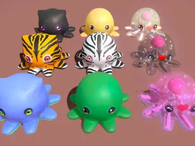 Cute Octopuss Collection - Animated Low-poly 3D model