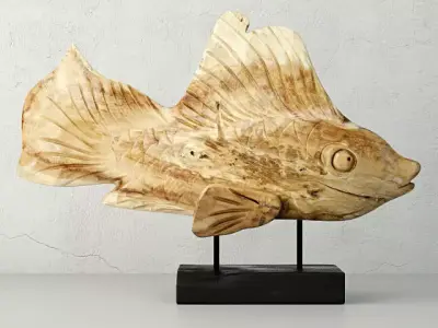 Hand Carved Driftwood Fish On Stand 3D model