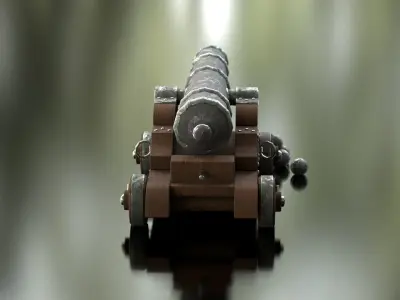 Cannon on table Low-poly 3D model