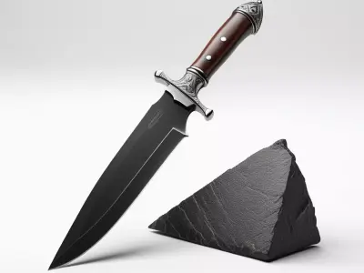 Obsidian Blade with Leather Handle 3D model