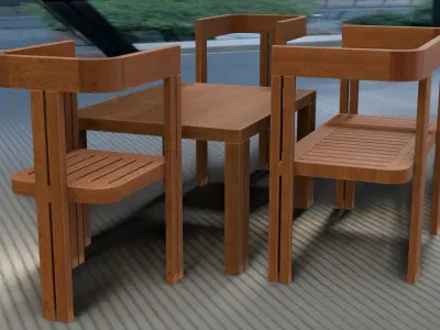 Dining Set Table and Chairs Low-poly 3D model