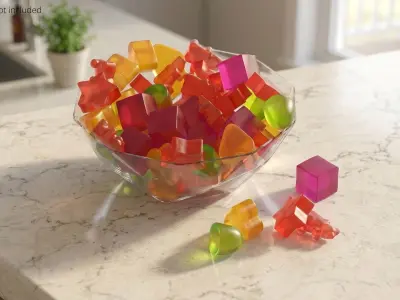 Fruit Flavor Gumdrops with Glass Bowl Set Multicolor 3D model