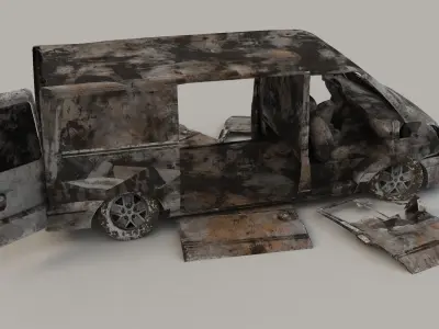 destroyed cars Low-poly 3D model