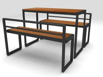 Fast food bench and chairs Low-poly 3D model