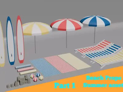 Beach Props Summer pack part 1 Stylized Low Poly 3D assets pack Low-poly 3D model