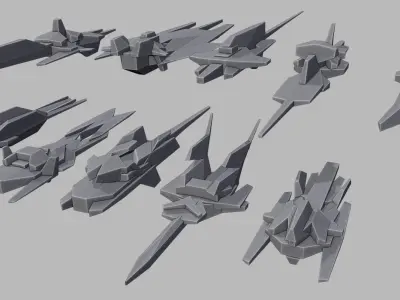 Spaceship Basemesh Kitbash - 100 Models Pack Low-poly 3D model