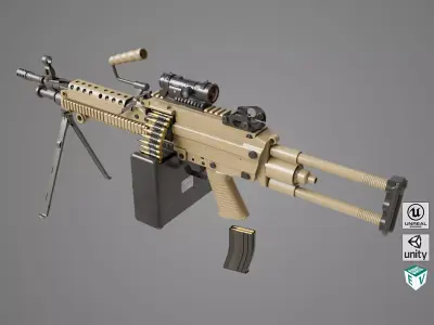 Machine Gun 16 Sandal All PBR Unity UE Textures Low-poly 3D model