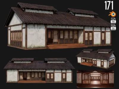 4 Old Japanese Building Packs 4K Textures GameReady 169 to 172 Low-poly 3D model