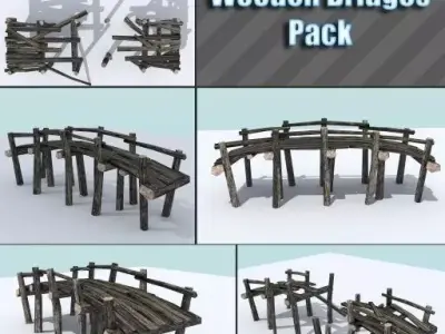 Wooden Bridges Pack Low-poly 3D model
