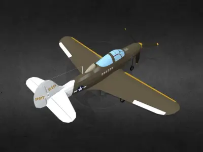 bell-p-39-airacobra fighter plane flying in sky Low-poly 3D model