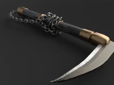 Kusarigama knife with chain Low-poly 3D model