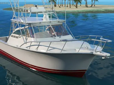 Used Sports Fishing Boat Henriques 35 Red 3D model
