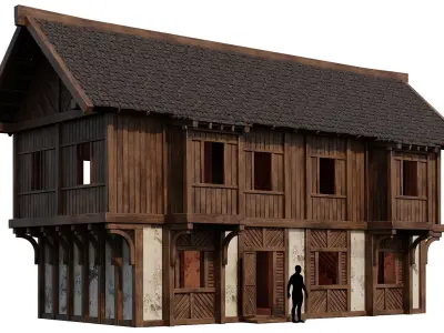 Old Medieval House Building 4K Textures GameReady 97 Low-poly 3D model