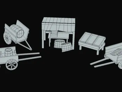 Shop market square bazaar set Low-poly 3D model