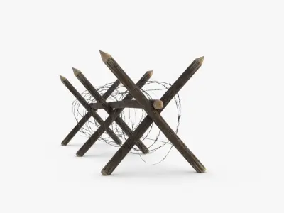 Barbed wire fence WWII Low-poly 3D model