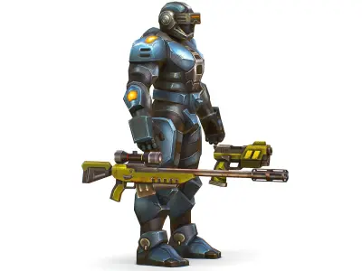 Sci-Fi Male Cyborg Drone Man Sniper Soldier Low-poly 3D model