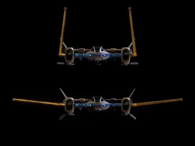 LH-38 LH-Wing - P38 Lightning Inspired Star Wars Fighter Low-poly 3D model