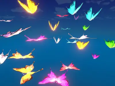 Neon Butterfly Animated Prefabs Unity Low-poly 3D model