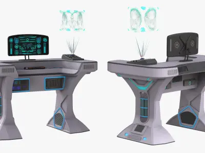 Futuristic Control Station Desk with Hologram 3D model