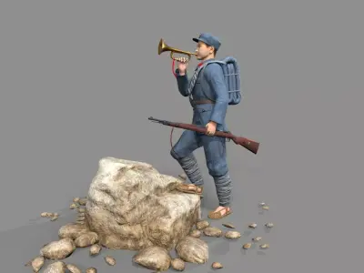 China soldier bugle Low-poly 3D model