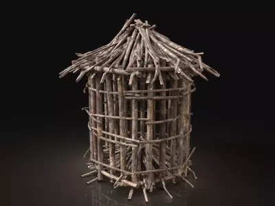 Next Gen AAA Round Animal Cage made of sticks Low-poly 3D model