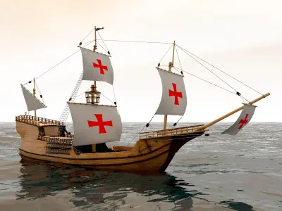 Caravel wooden sailing ship 3D model