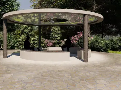 Free Modern Circular Fire Pit Pavilion-Outdoor Landscape Free low-poly 3D model