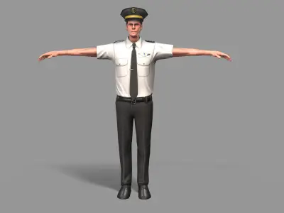 Pilot cartoon policeman Low-poly 3D model
