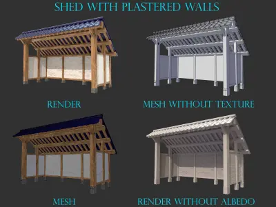 open shed with plaster wall Low-poly 3D model