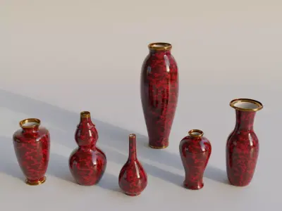 Red chinese vases Free 3D model