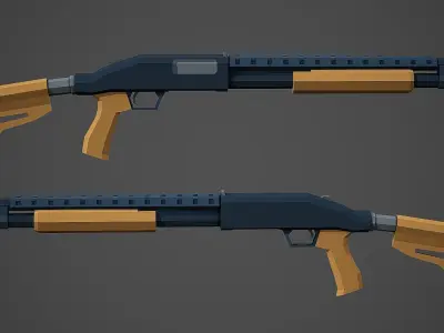 Stylized Mossberg 500 Shotgun Low Poly Mobile Ready Low-poly 3D model