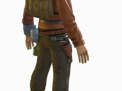 High Poly Man Leather Jacket Military Outfit Low-poly 3D model