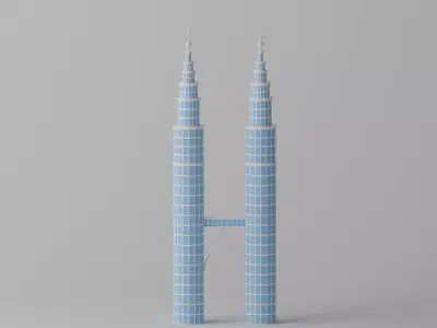 Petronas Twin Towers Kuala Lumpur Landmark Low-poly 3D model