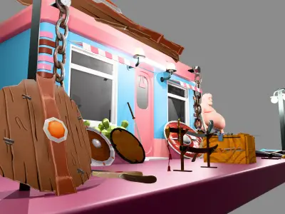 Stylized Medieval Weapon Shop Bundle Low-poly 3D model