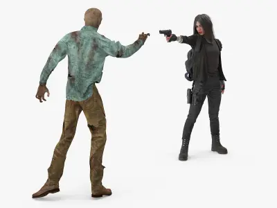 Survivor Girl Against Zombie 3D model purchase