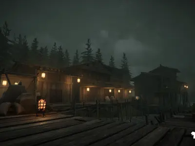 Asian Fishing Village Environment Low-poly 3D model