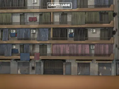 Arabic Neoclassical Mid-Rise Apartment with Balconies Shops Low-poly 3D model