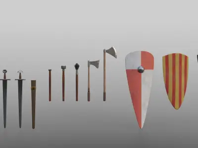 12th Century Infantry Arms and Armours Low-poly 3D model