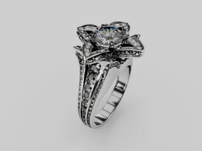 dimond-ring silver flower ring with diamonds Free 3D model