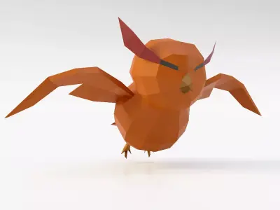 Owl 3d model orange flying in air Low-poly 3D model