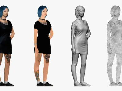 001500 woman with a tattoo in a dress 3D model