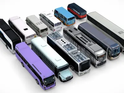 12 lowpoly Buses Vol1 Low-poly 3D model