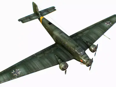 German transport aircraft Junkers Tante Ju 52 Low-poly 3D model