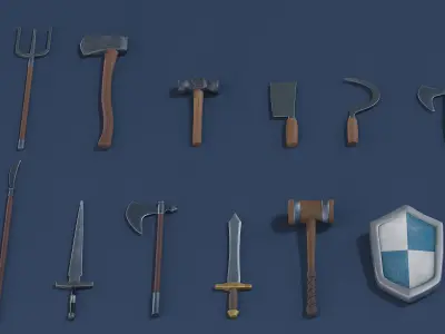 Stylized Medieval Village Accessories 3D model