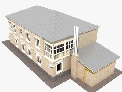 Two storey 1960s soviet historic building 3D model