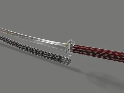 PBR Katana Japanese Sword Red Low-poly 3D model
