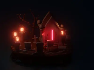 Exterior Building Haunted House high-poly Free 3D model