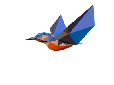 Animated Kingfisher Bird Lowpoly Art Style Low-poly 3D model