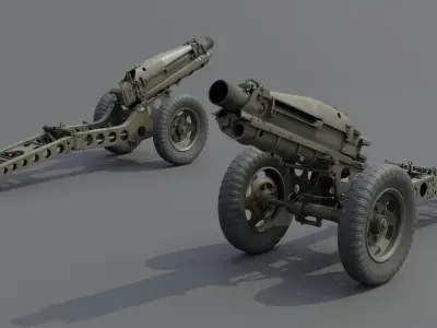 75mm pack howitzer M1A1 Low-poly 3D model